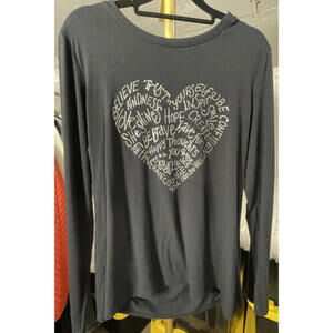 EV1 Women's Black Long Sleeve Shirt Heart Graphic Word Art Inspiration Sz M